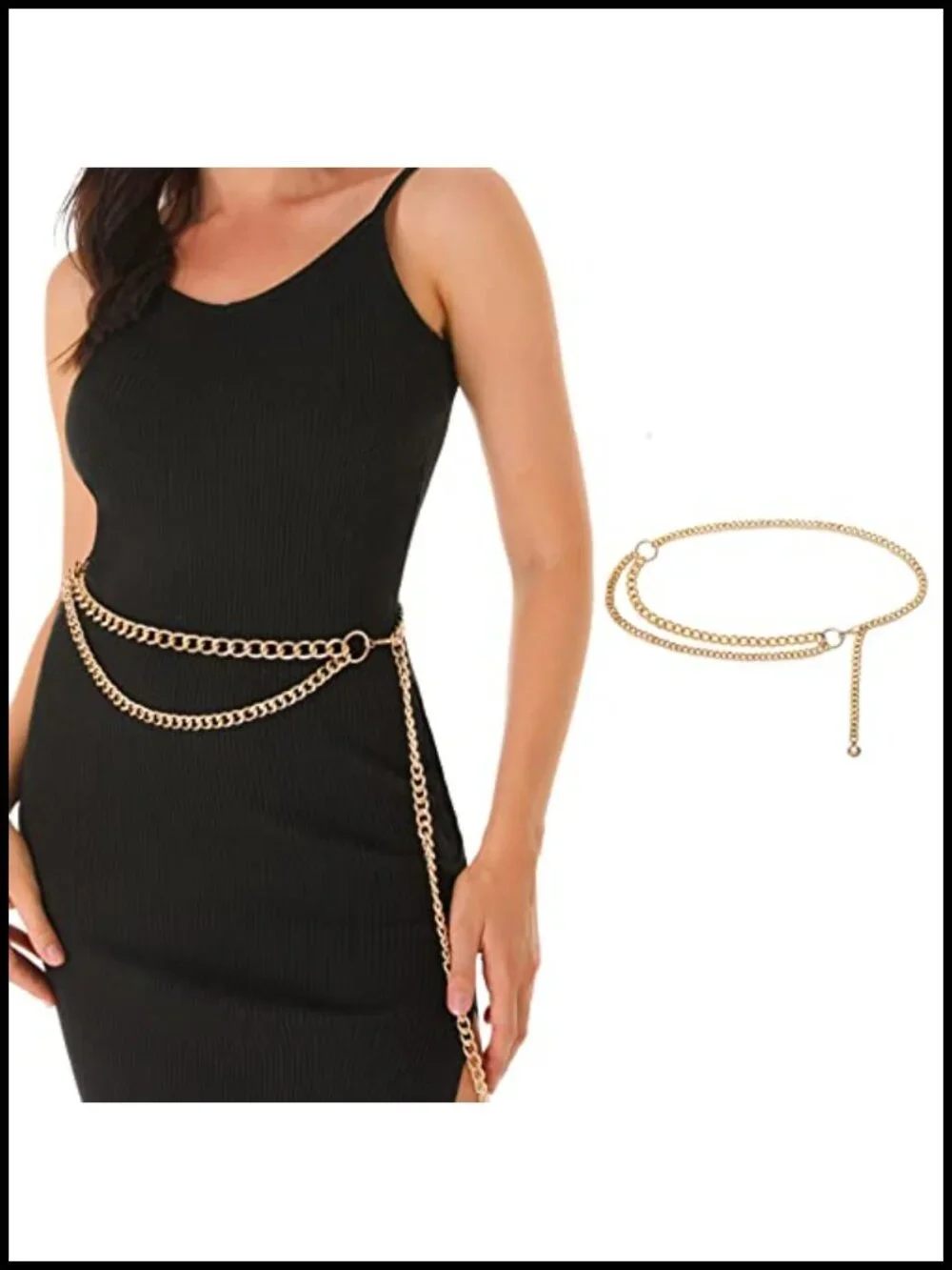 Gold Metal Link Dangling Waist Chain Belt for Dresses Pants Tunics